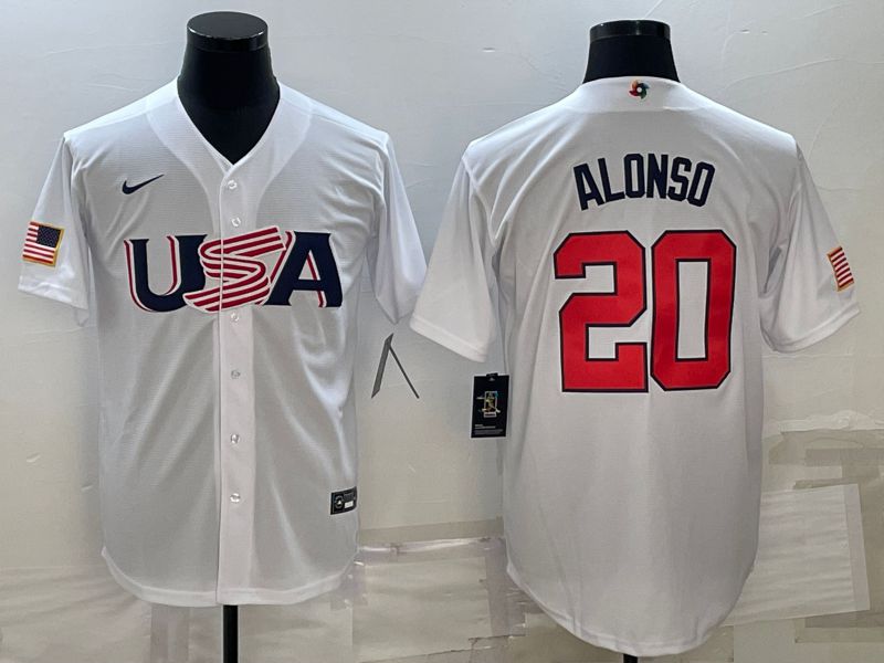 Men 2023 World Cub USA #20 Alonso White Nike MLB Jersey8->more jerseys->MLB Jersey